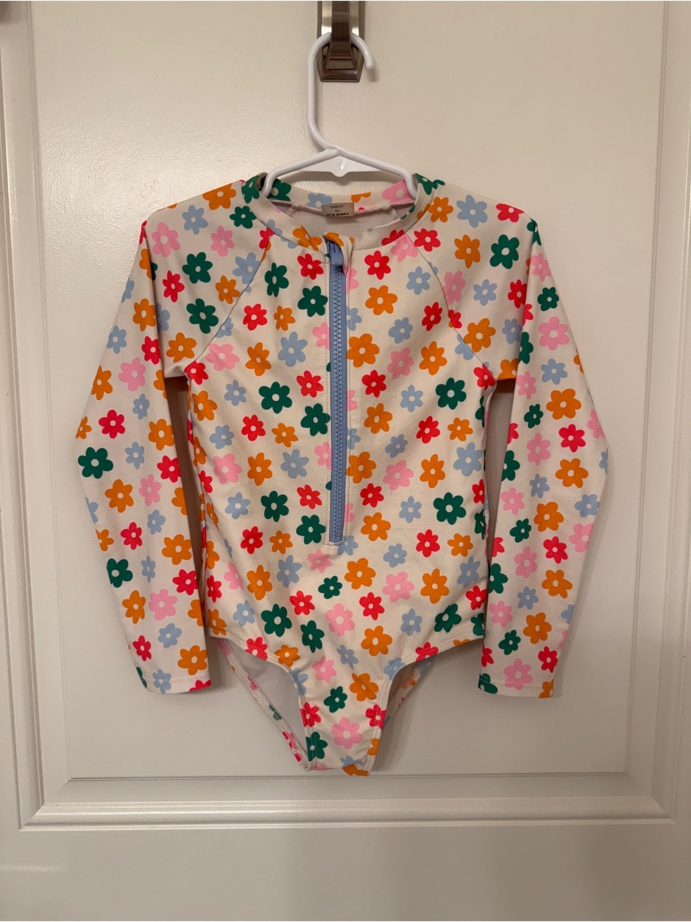 Kids Floral Long-Sleeve One-Piece Swimsuit - White with Multicolor Flowers